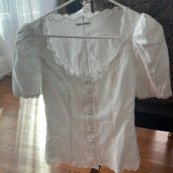 Reformation Anabella Linen White Top size4 - Picture 5 of 8